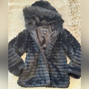 Rothschild Elegant Black Faux Fur Hooded Kids Coat